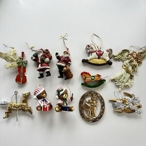 Vintage Christmas Tree Ornament Decorations Lot of 11 Blow Mold Santa's Plastic‎
